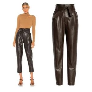 A.L.C Cobey Brown Tapered Faux Leather Pant